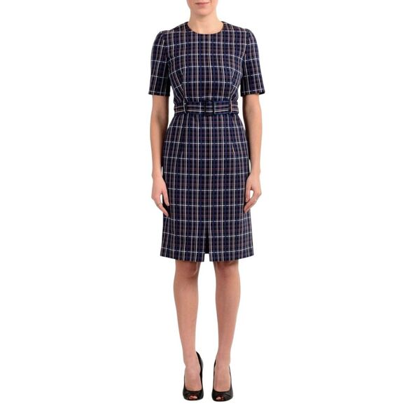 Hugo Boss "Ditania" Women's Size 4 Multi-Color Belted Short Sleeve Sheath Dress - Picture 3 of 13